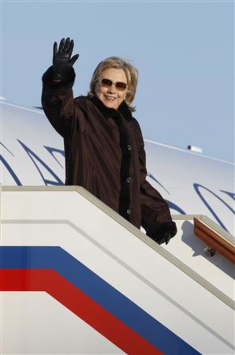 Secretary of State Clinton arrives at Vnukovo airport near Moscow