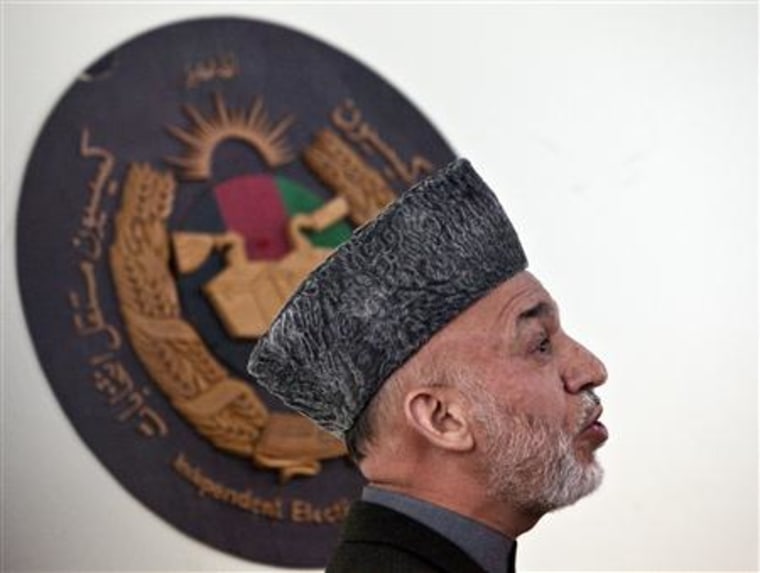 Afghan President Hamid Karzai speaks at Afghanistan's Independent Election Commission