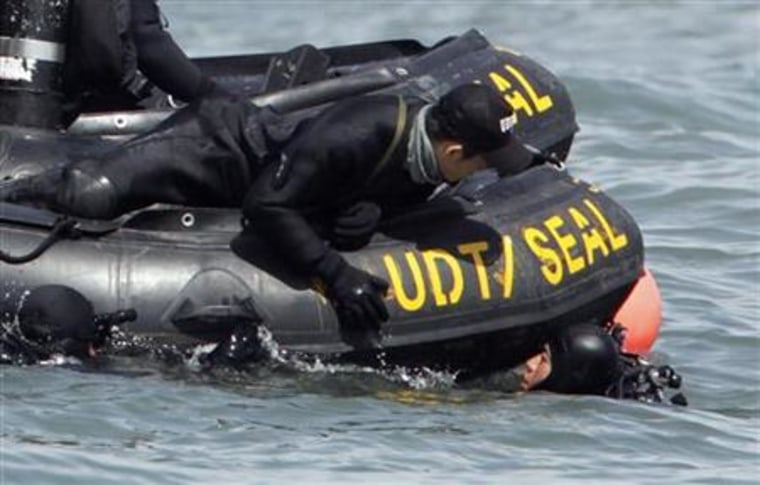 South Korean Navy's UDT members dive to search for possible survivors and bodies of the sunken naval ship Cheonan in the water off Baengnyeongdo