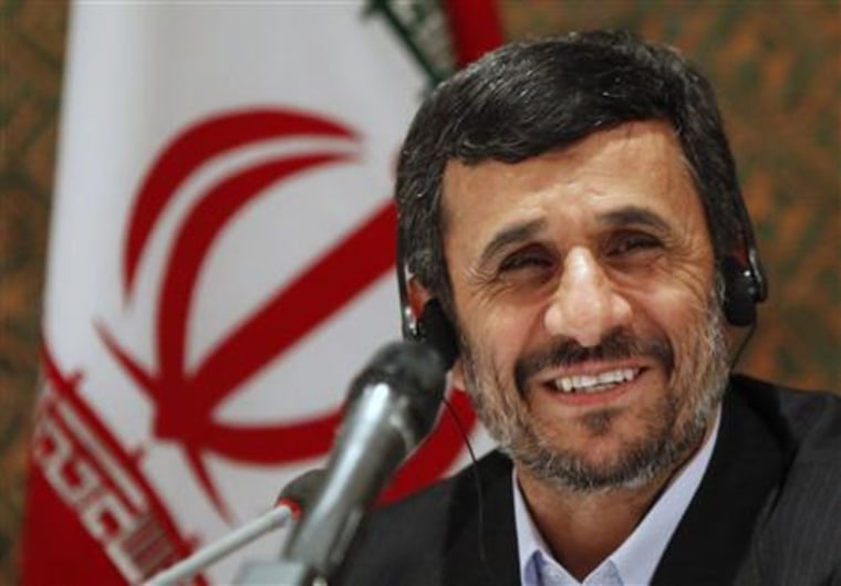 Iranian President Mahmoud Ahmadinejad listens to a question at a news conference in New York