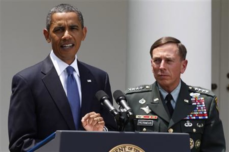 U.S. President Obama announces Gen. David Petraeus as new commander at the White House in Washington
