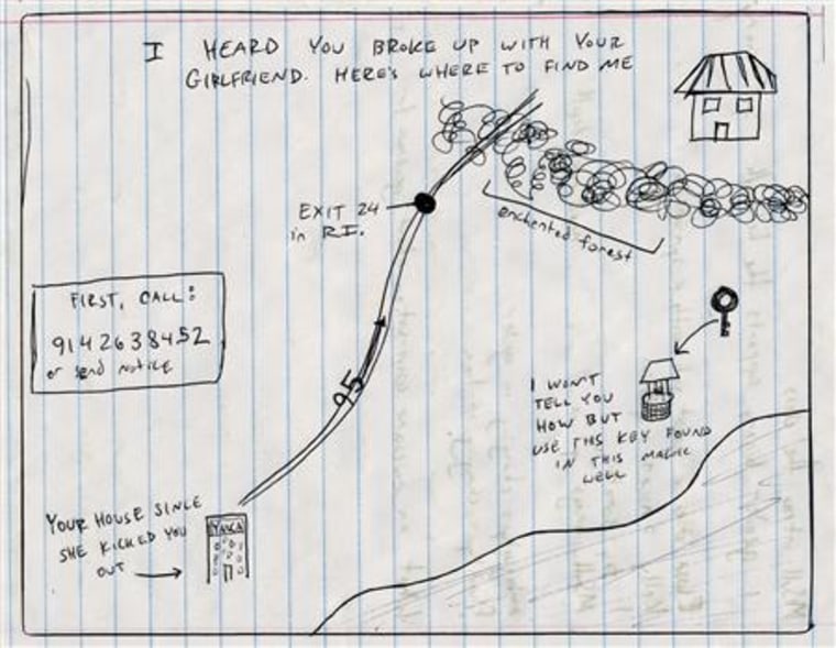 Lola Pellegrino drew this map for an ex-boyfriend to let him know she was still around after he broke up with his latest girlfriend.