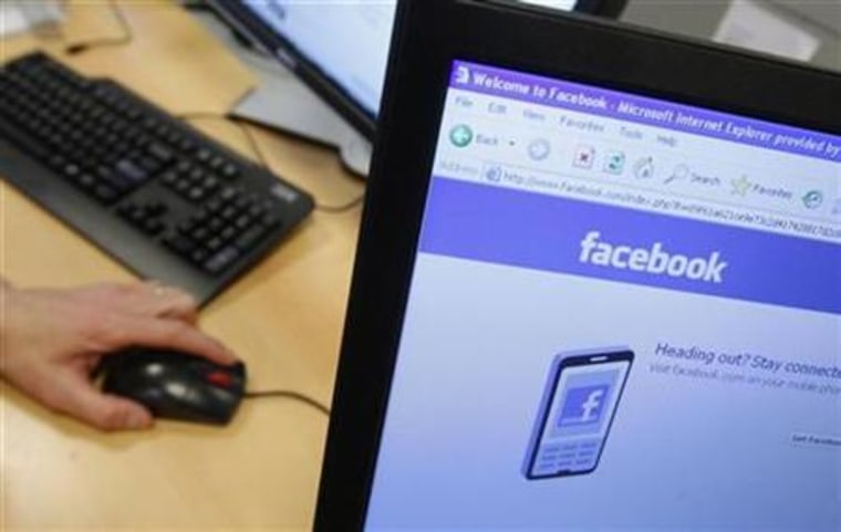 A Facebook page is displayed on a computer screen
