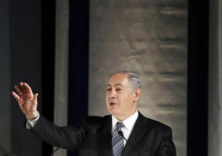 Israel's Prime Minister Netanyahu speaks during an award ceremony in Tel Aviv