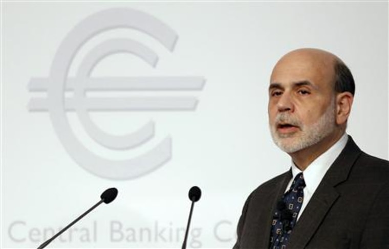 Bernanke Chairman of the US Federal Reserve Board delivers his keynote speech at ECB Central Banking conference in Frankfurt