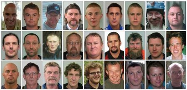 A combination of undated pictures released by New Zealand Police shows 27 of the 29 miners trapped inside the Pike River Coal mine