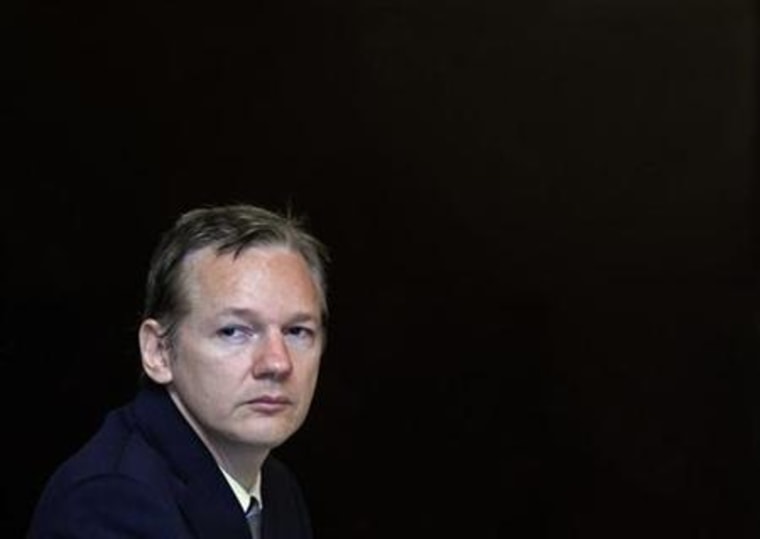 Wikileaks founder Assange speaks during a news conference on the internet release of secret documents about the Iraq War in London