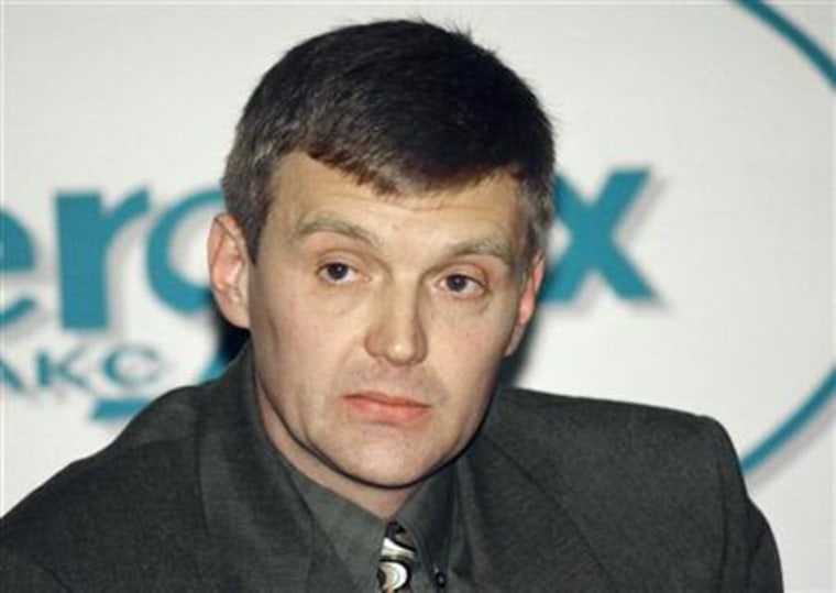 File photo of Litvinenko, then an officer of Russia's state security service FSB, attending a news conference in Moscow