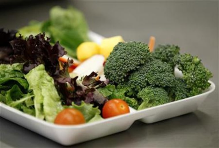 Some of more than 8,000lbs of locally grown broccoli from a partnership between Farm to School and Healthy School Meals is served in a salad to students at Marston Middle School in San Diego