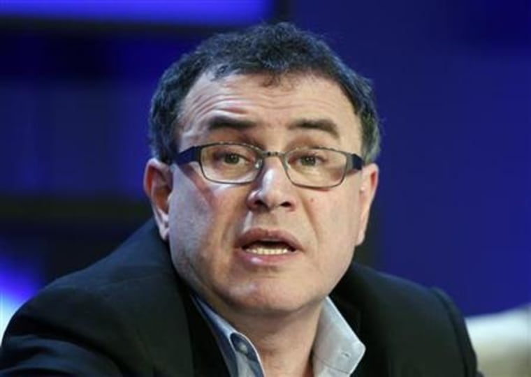 Roubini, economics professor at Stern School of Business at New York University, attends a session at WEF in Davos