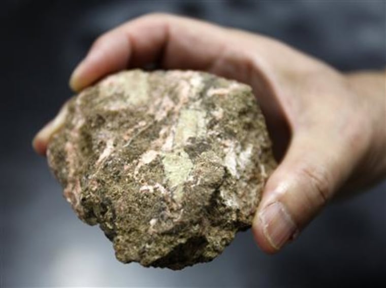 A bastnaesite mineral containing rare earth is pictured in Tokyo