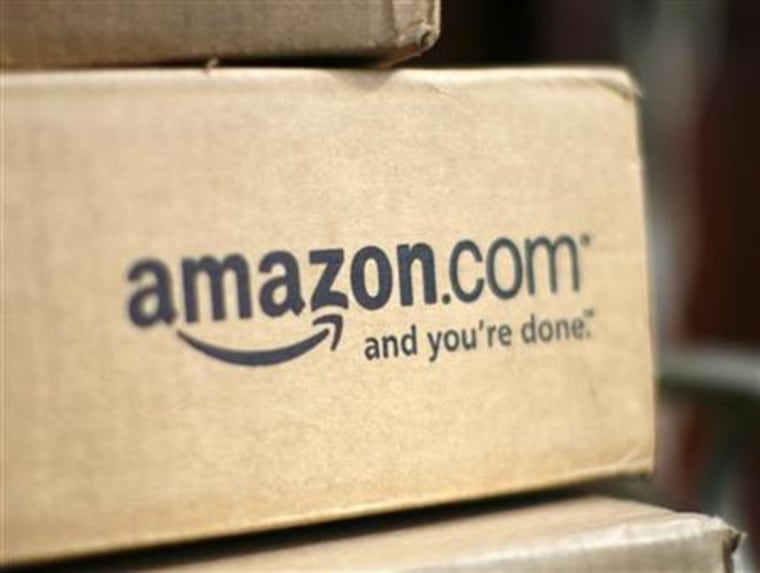 A box from Amazon.com is pictured on the porch of a house in Golden
