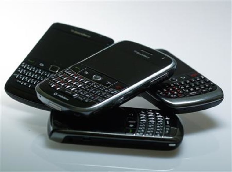 Blackberry smartphones are pictured in this illustration photo taken in Berlin