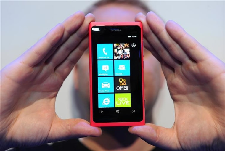 The new Nokia smart phone Lumia 800 is shown off at Nokia world, London