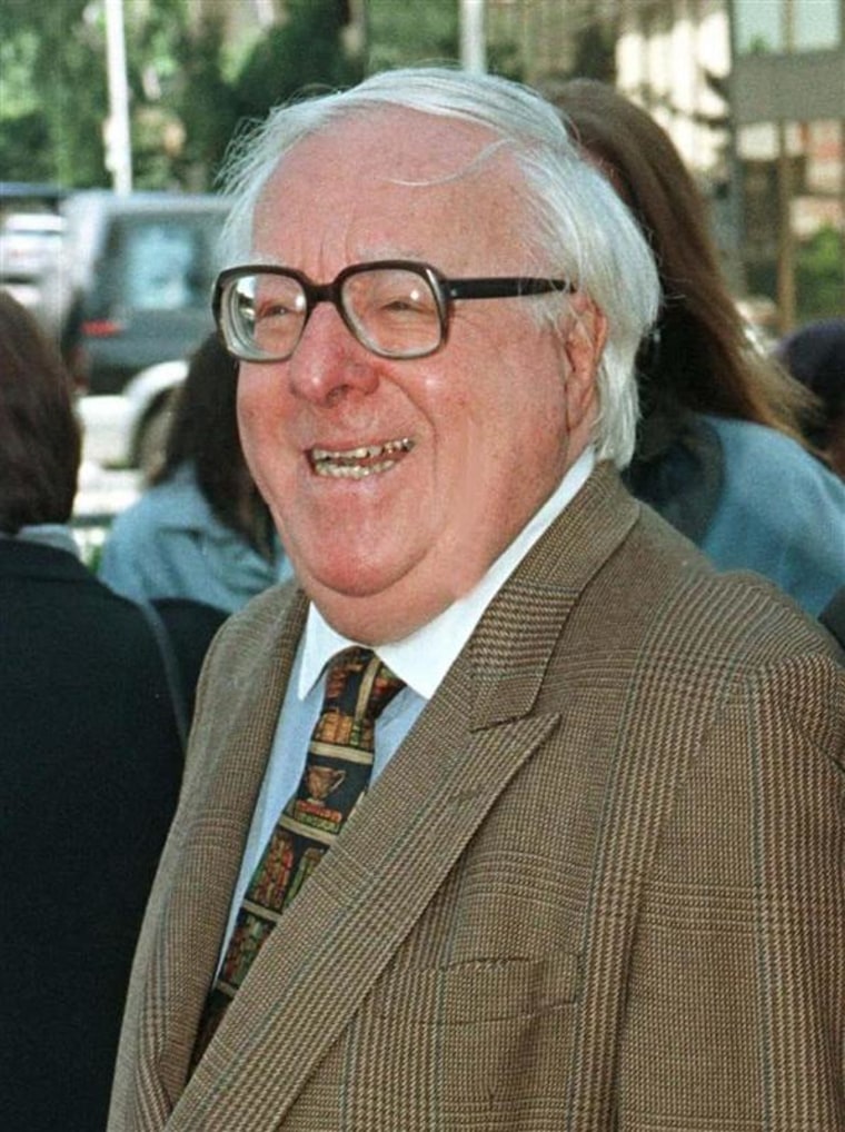 Author Ray Bradbury poses on the Hollywood Walk of Fame during ceremonies in Los Angeles, California