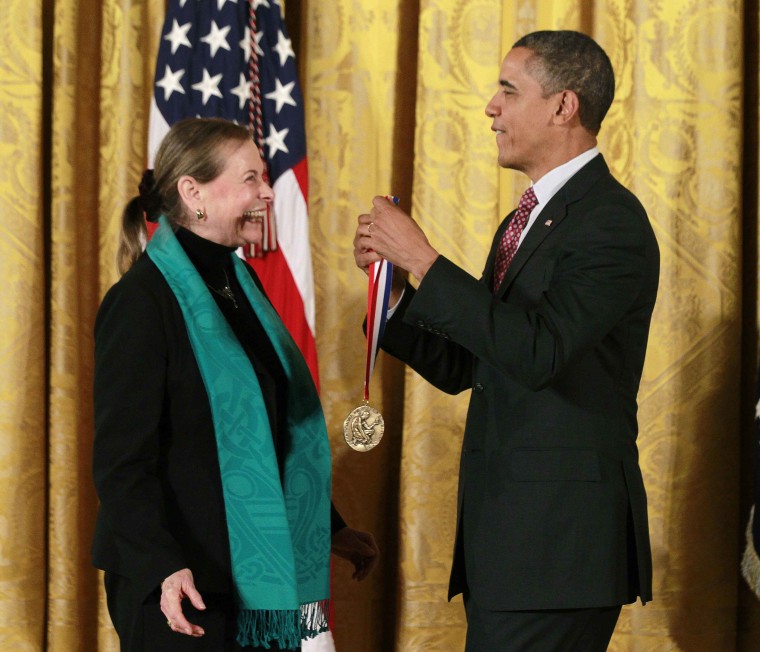 U.S. President Obama presents the National Medal of Science award to Dr. Lucy Shapiro of the Stanford University School of Medicine, California, during a ceremony in the East Room of the White House in Washington
