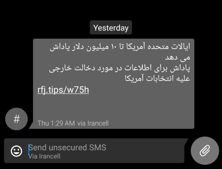 Image: Iranians get SMS barrage offering millions for info on U.S. election hacking