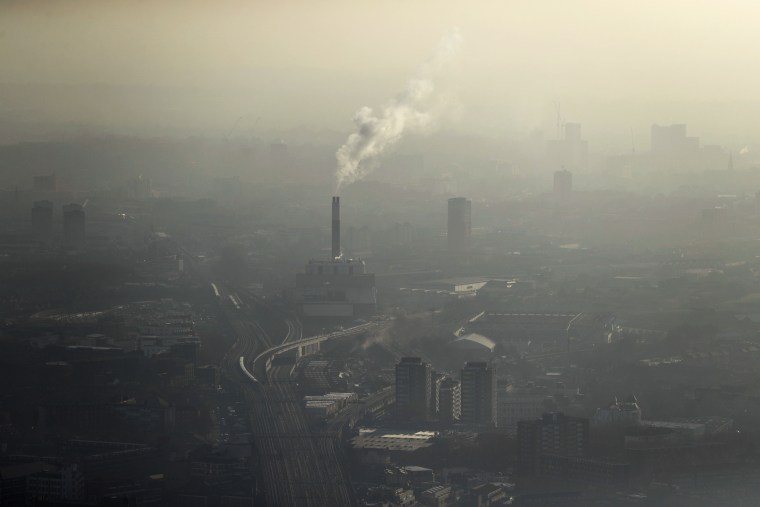 Pollution looms over London on Jan. 19, 2017.