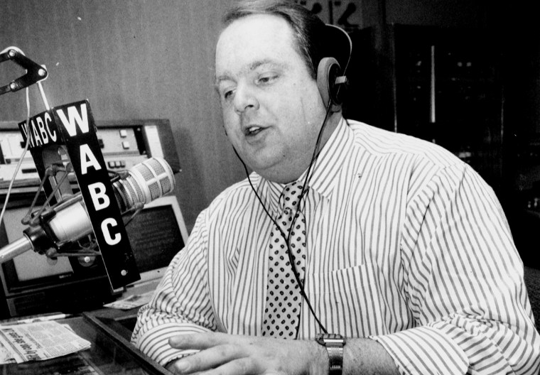 Radio host Rush Limbaugh in the studio in 1988