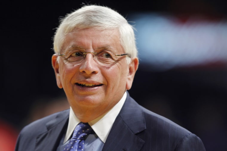 NBA Commissioner David Stern stands on the court before the game between the Los Angeles Lakers and the Houston Rockets in Los Angeles on Oct. 26, 2010.
