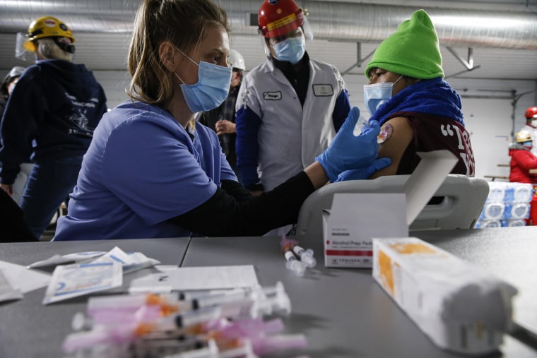 Tyson Foods team members receive Covid-19 vaccines at the Joslin, Ill., facility on Feb 19. 