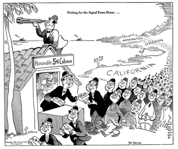 Image: This cartoon was published in the New York newspaper "PM" on Feb. 13, 1942, less than a week before Executive Order 9066, which authorized the incarceration of people of Japanese descent during World War II.