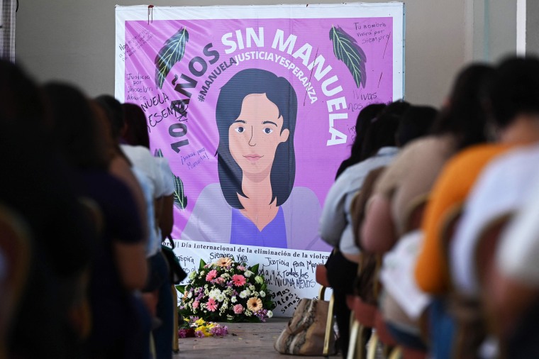 Feminist collective members watch the court hearing for the case of Manuela, a Salvadoran woman sentenced to 30 years in prison for a precipitous out-of-hospital birth that was classified as aggravated homicide, in San Salvador, on March 10, 2021.