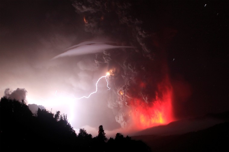 Image: Lightning bolts strike around the Puyehue-Cordon Caulle volcanic chain near southern Osorno city on June 5, 2011.