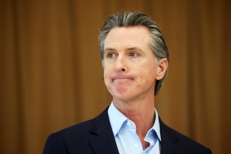 California Gov. Gavin Newsom at a news conference on March 16, 2021.