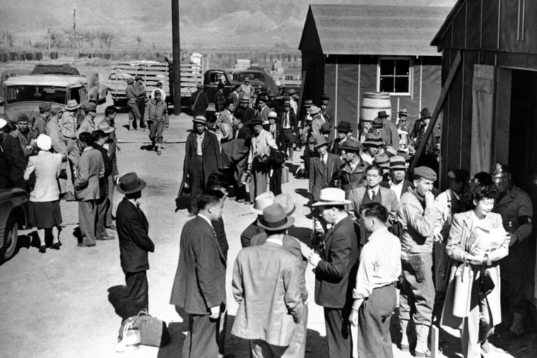 First arrivals at the Japanese evacuee community established in the owens valley at Manzanar, Calif., on March 23, 1942.