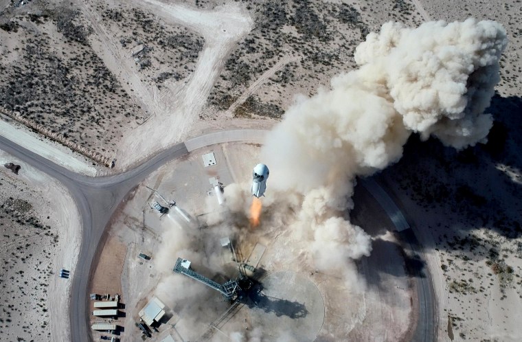 New Shepard NS-14 lifts off from Launch Site One in West Texas on Jan. 14, 2021.