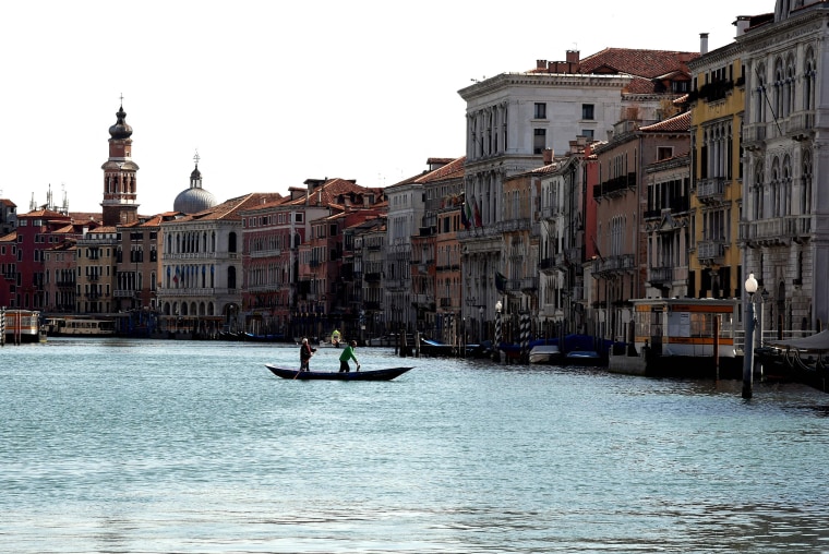 Image: A deserted canal in Venice on  on April 5, 2021.