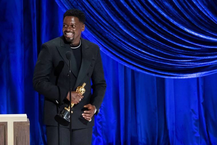 Daniel Kaluuya accepts the Oscar for best actor in a supporting role during the The 93rd Oscars in Los Angeles on April 25, 2021.