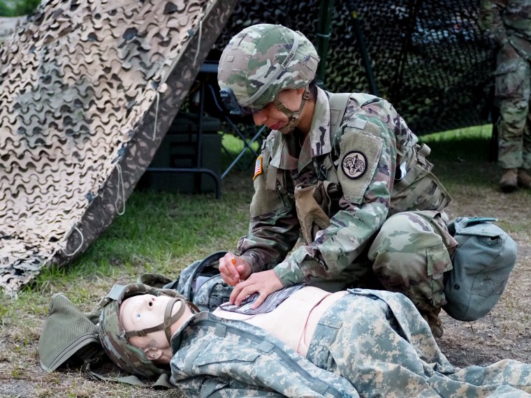 1st Lt. Maria Eggers from 1st Squadron is the first female from the 3rd Cavalry Regiment to test for the Expert Infantry Badge and was training on the medical lane.