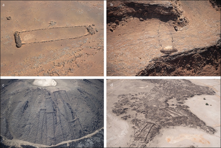 Researchers think the mustatils scattered throughout the region were built about 7000 years ago for rituals and processions, and that they may have been part of a Neolithic cult of cattle. 
