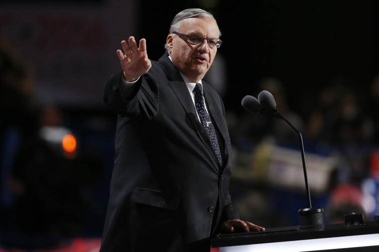 Maricopa County Sheriff Joe Arpaio speaks at the Republican National Convention in Cleveland, Ohio, on July 21, 2016.