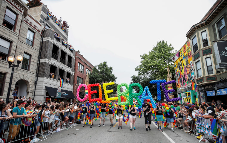 People march in the 50th annual Pride parade in Chicago on June 30, 2019.