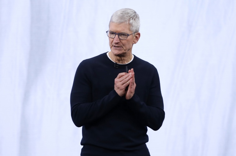 Image: Tim Cook speaks at an Apple event at their headquarters in Cupertino