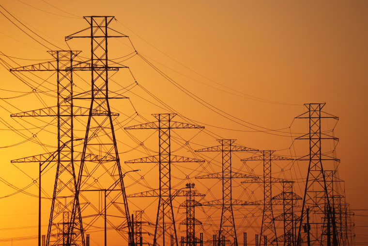 High voltage transmission towers on Feb. 21, 2021 in Houston.