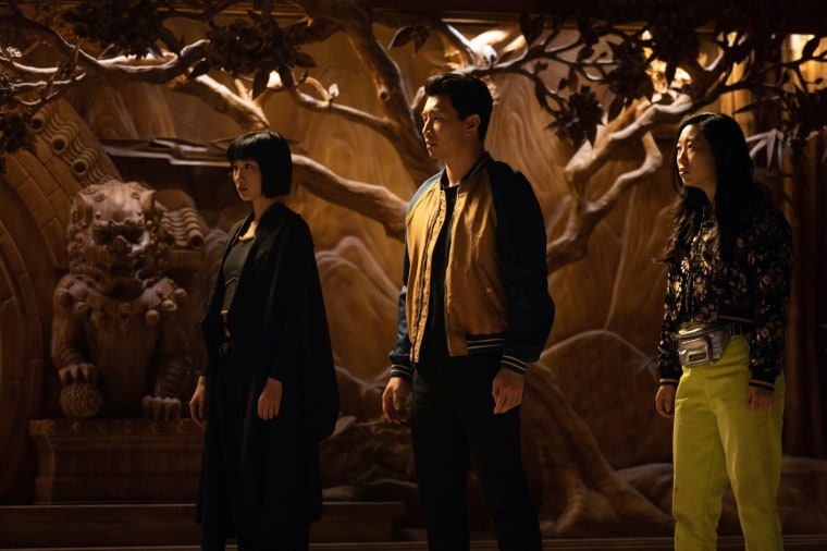 Image: From left, Meng’er Zhang as Xialing, Simu Liu as Shang-Chi  and Awkwafina as Katy in "Shang-Chi and the Legend of the Ten Rings."