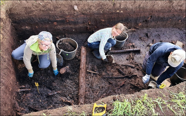 Archaeologists work at an excavation site in Finland.