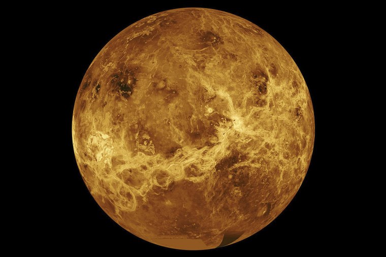 NASA released this image of the planet Venus made with data from the Magellan spacecraft and Pioneer Venus Orbiter