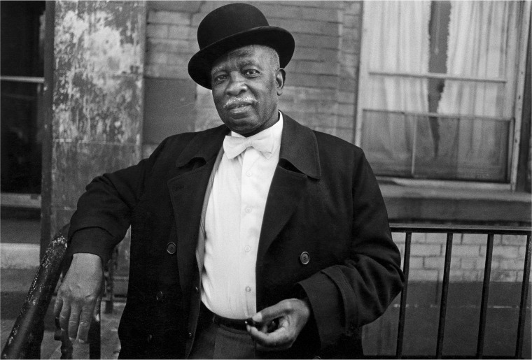 A man with a bowler hat in Harlem, N.Y., in 1978.