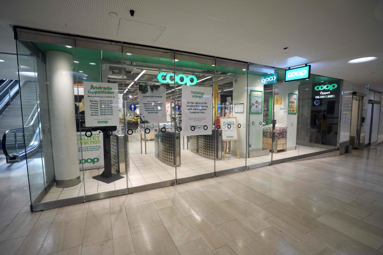 Image: A shuttered Coop supermarket store in Stockholm