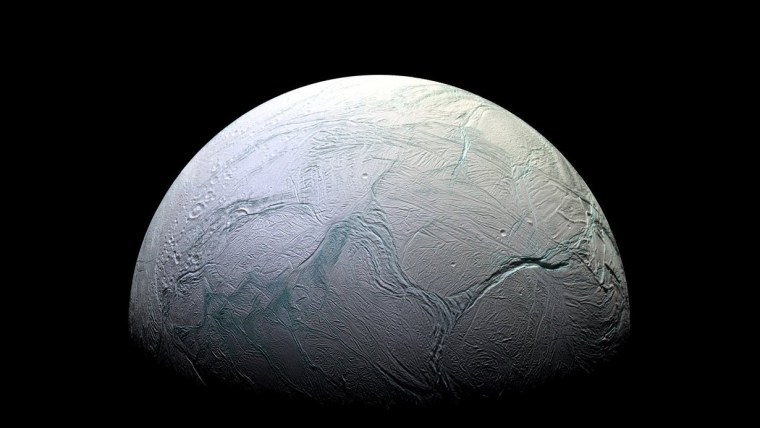 Saturn's moon Enceladus, photographed by NASA's Cassini spacecraft on Oct. 28, 2015.