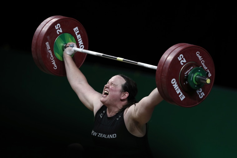 Image: Laurel Hubbard  during the women's +90kg weightlifting final at the Gold Coast Commonwealth Games in Gold Coast, Australia, on April 9, 2018.