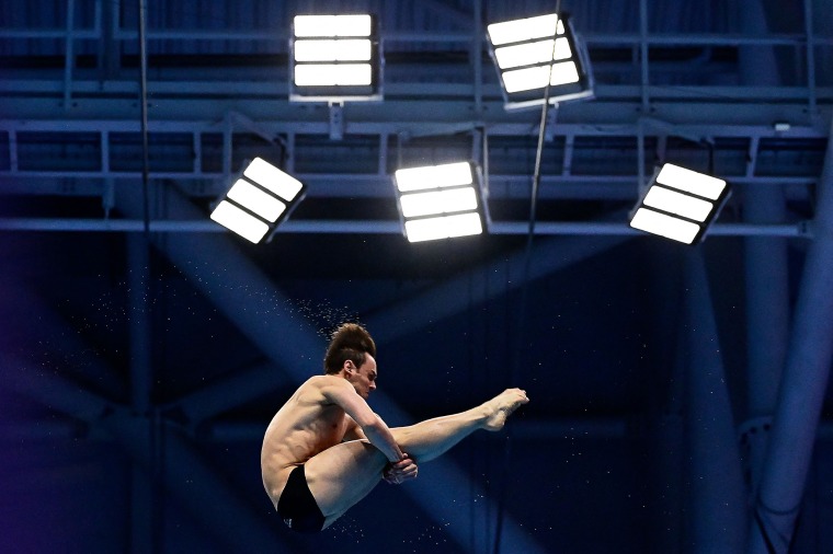 Image: Thomas Daley competes in the final of the Men's 10m Platform Diving event during the LEN European Aquatics Championships in Budapest on May 16, 2021.