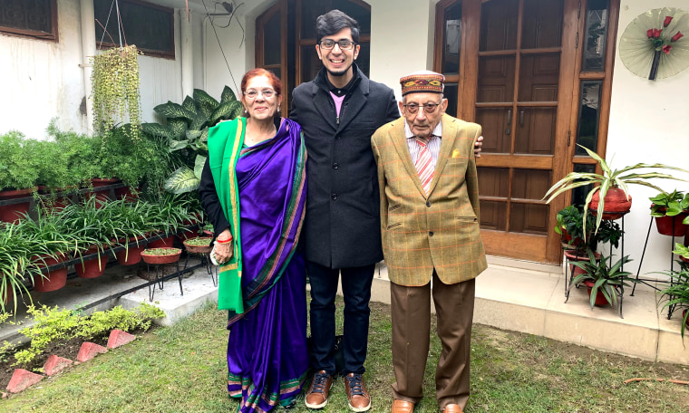 Image: Afraz Khan with his grandmother Shamin Humayum and grandfather.