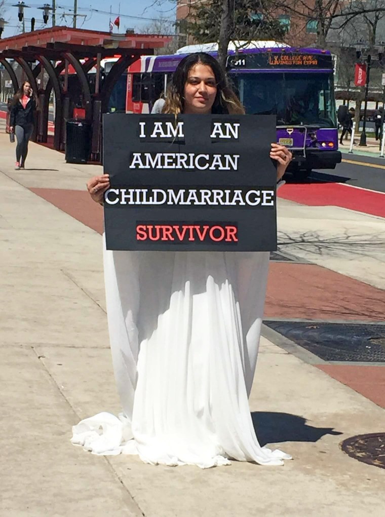 Naila Amin protesting child marriage with Unchained At Last at Rutgers University in New Brunswick, N.J., in 2018.