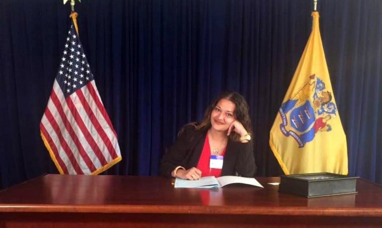 Naila Amin at the signing of the bill that banned child marriage in New Jersey in 2018.